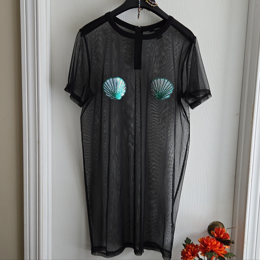 Forever 21 | Sheer Black Mesh Shell Appliqué Top Statement Layer